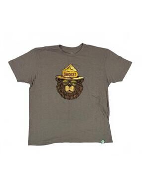 Gorpcore Wild Tribute Smokey Bear Men's XL Warm Gray Groovy Outdoor Graphic Tee